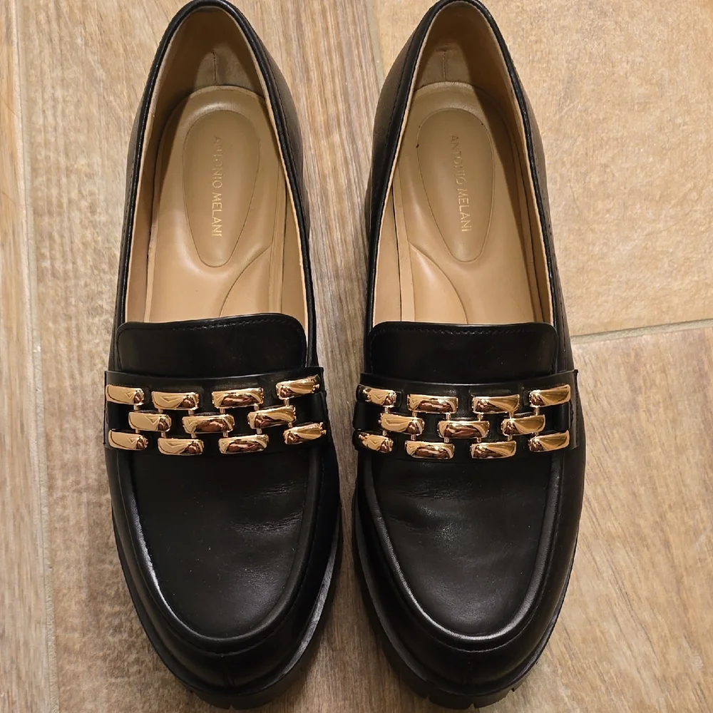 Antonio Melani Black Flats with Gold Accent - Picture 1 of 2